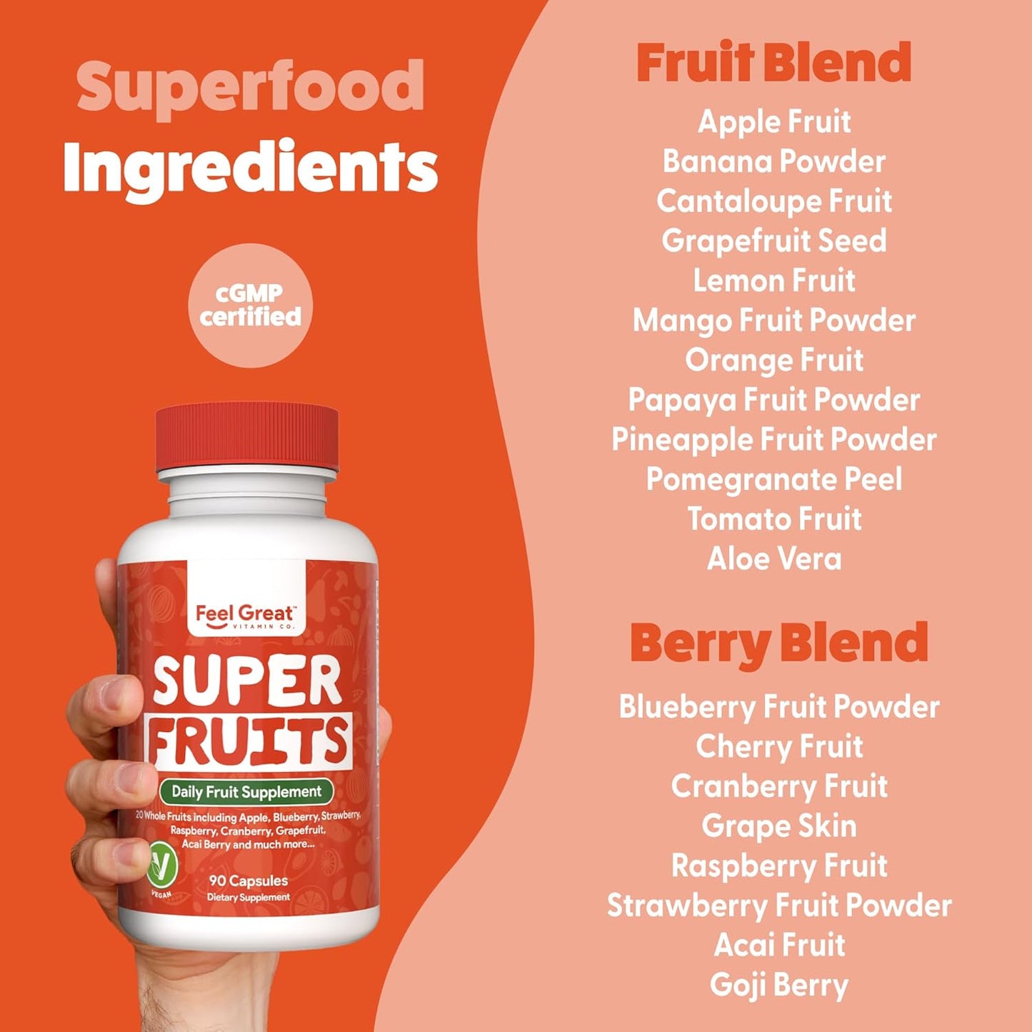 Feel Great Fruit and Vegetable Supplements - 20+ Super Reds & Greens for Natural Energy Support - Vegan Vitamins - 2 Pack of 90 Count Each - BoostGo Australia