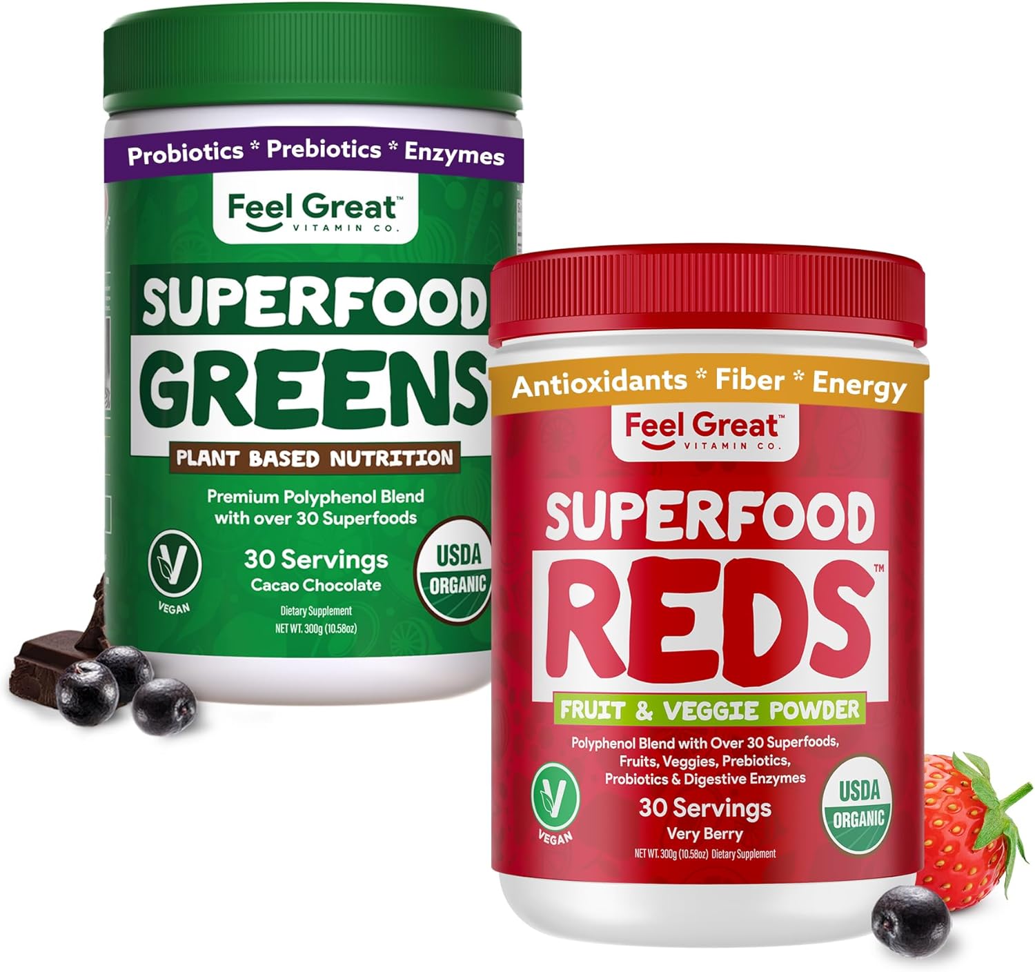 Feel Great Reds and Greens Powder - 300 Grams by The Feel Great Vitamin Company