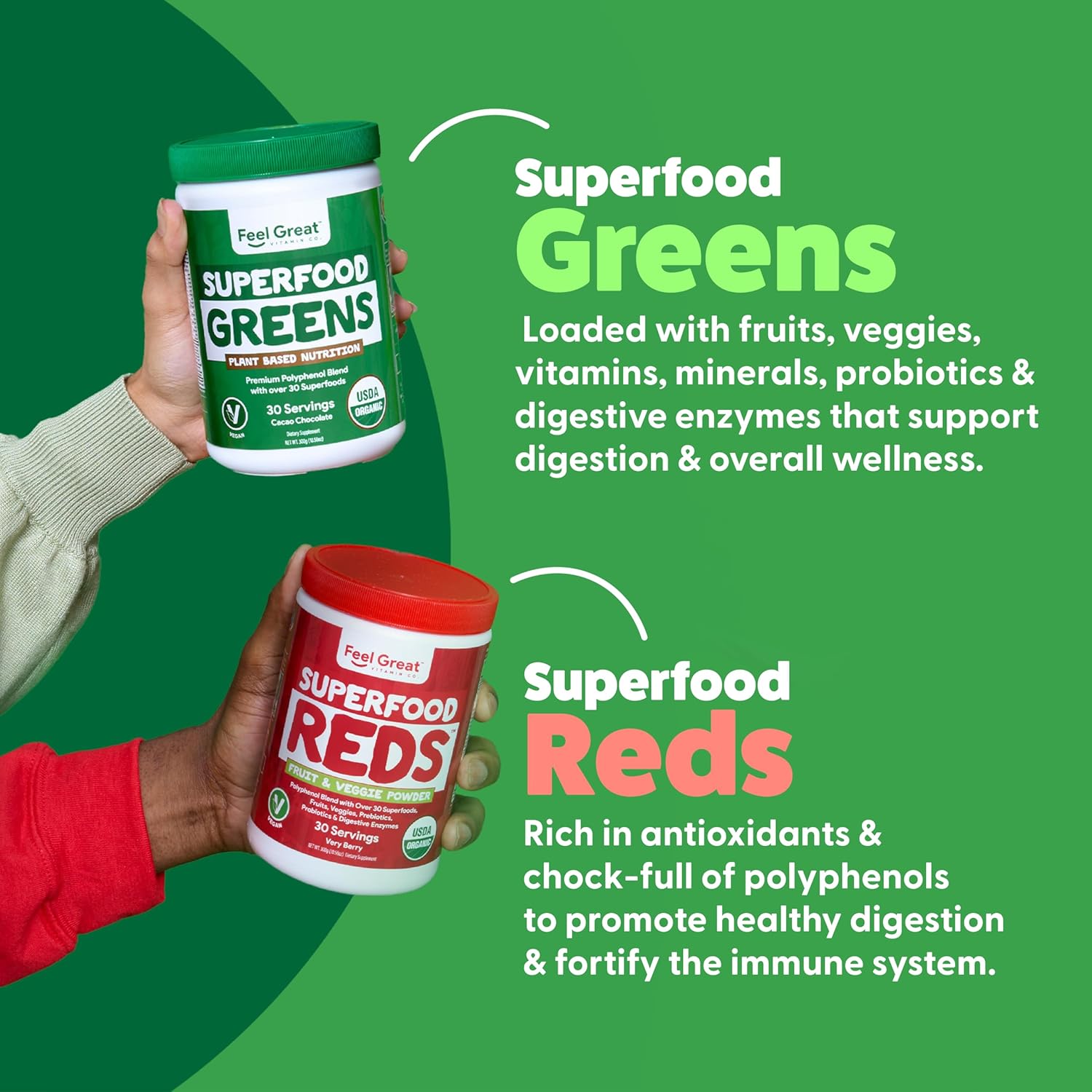 Feel Great Reds and Greens Powder - 300 Grams by The Feel Great Vitamin Company