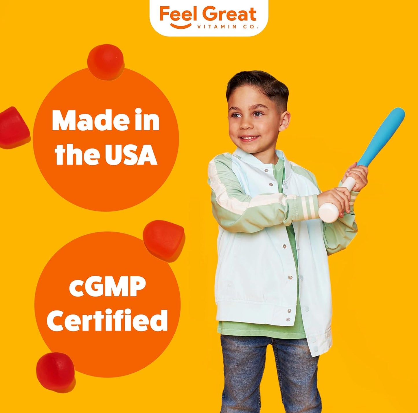 Feel Great Vitamin Co. Kids Vitamin D3 1000IU Gummy Supplements | 60-Day Supply | Plant-Based Gummies for Strong Bones, Teeth, and Immune System Support*