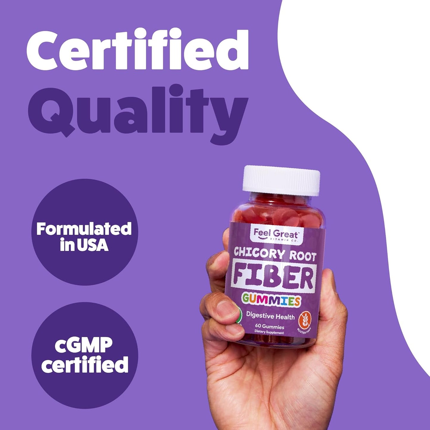 Feel Great Vitamin Co Prebiotic Fiber Gummies (60 Count) for Digestive Health & Immunity - Vegetarian & Vegan Friendly Chewable Supplement