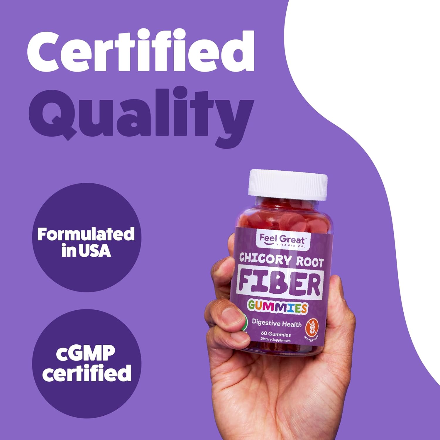 Feel Great Vitamin Co Prebiotic Fiber Gummies (60 Count) for Digestive Health & Immunity - Vegetarian & Vegan Friendly Chewable Supplement