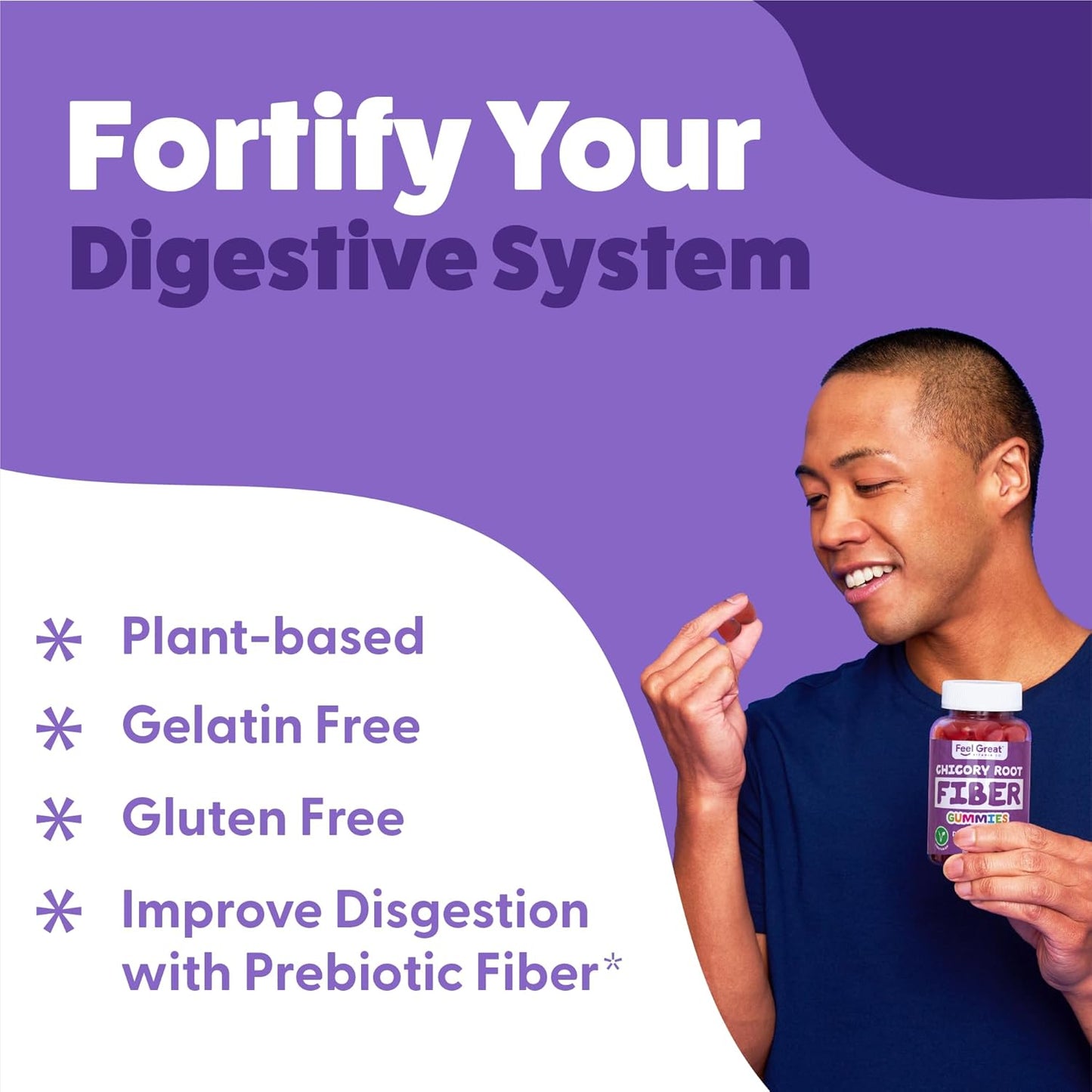 Feel Great Vitamin Co Prebiotic Fiber Gummies (60 Count) for Digestive Health & Immunity - Vegetarian & Vegan Friendly Chewable Supplement