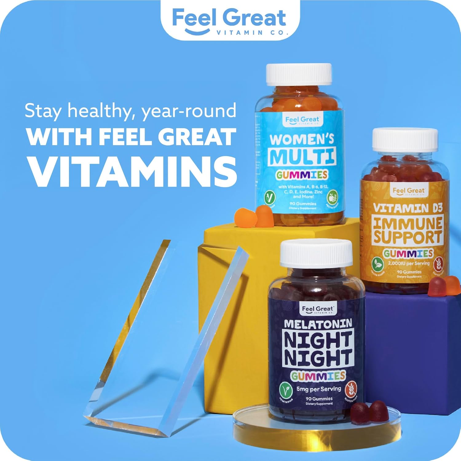 Feel Great Vitamin Co Women's Multivitamin Gummy | Chewable Supplement with Vitamin A, B-6, B-12, C, D, E, Biotin, Folic Acid, Zinc & More