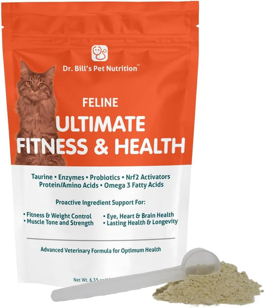 Feline Ultimate Fitness & Health Cat Multivitamin Powder | Joint Health, Weight Control, Wellness | Vitamin B1, B6, B12, D3, Omega 3s, Collagen, Biotin | All Ages