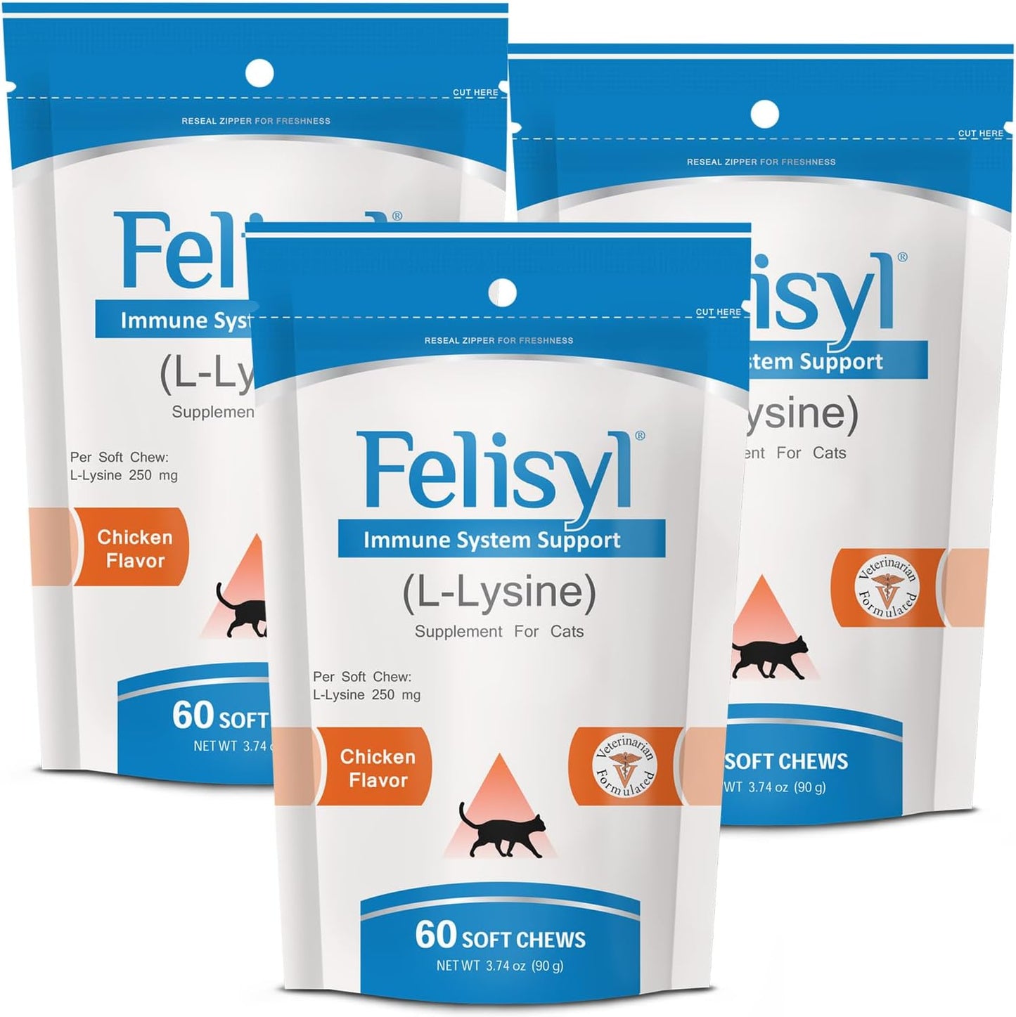 Felisyl Immune System Support Soft Chews for Cats - L-Lysine Amino Acid - Promotes Antibody Production - Supports Healthy Tissue, Respiratory Health, and Vision - Chicken Flavored - 180 Chews