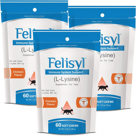 Felisyl Immune System Support Soft Chews for Cats - L-Lysine Amino Acid - Promotes Antibody Production - Supports Healthy Tissue, Respiratory Health, and Vision - Chicken Flavored - 180 Chews