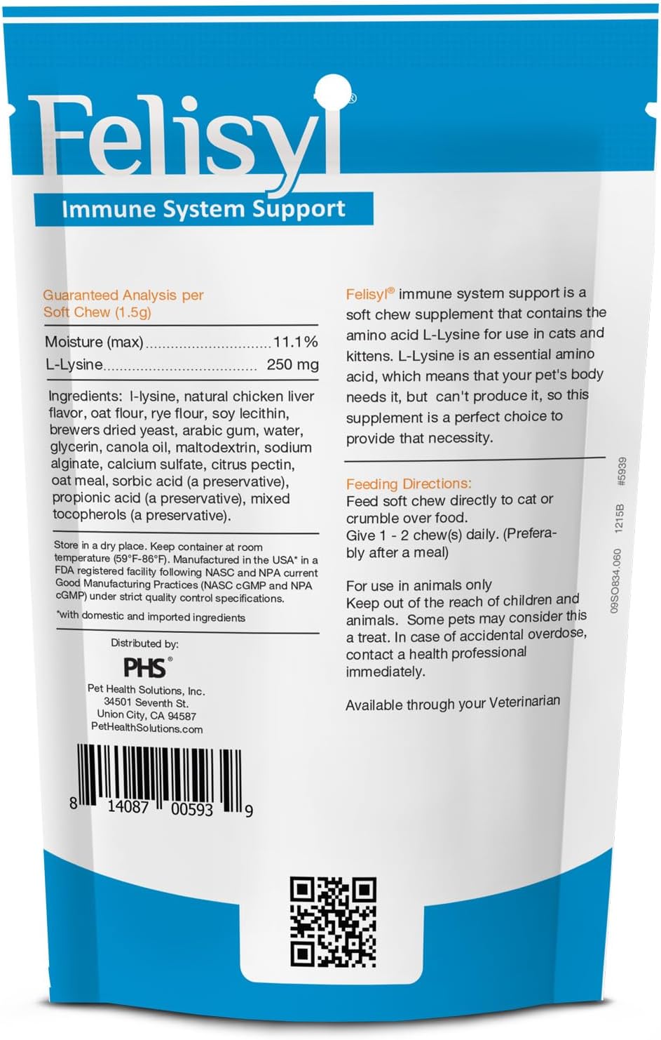 Felisyl Immune System Support Soft Chews for Cats - L-Lysine Amino Acid - Promotes Antibody Production - Supports Healthy Tissue, Respiratory Health, and Vision - Chicken Flavored - 180 Chews