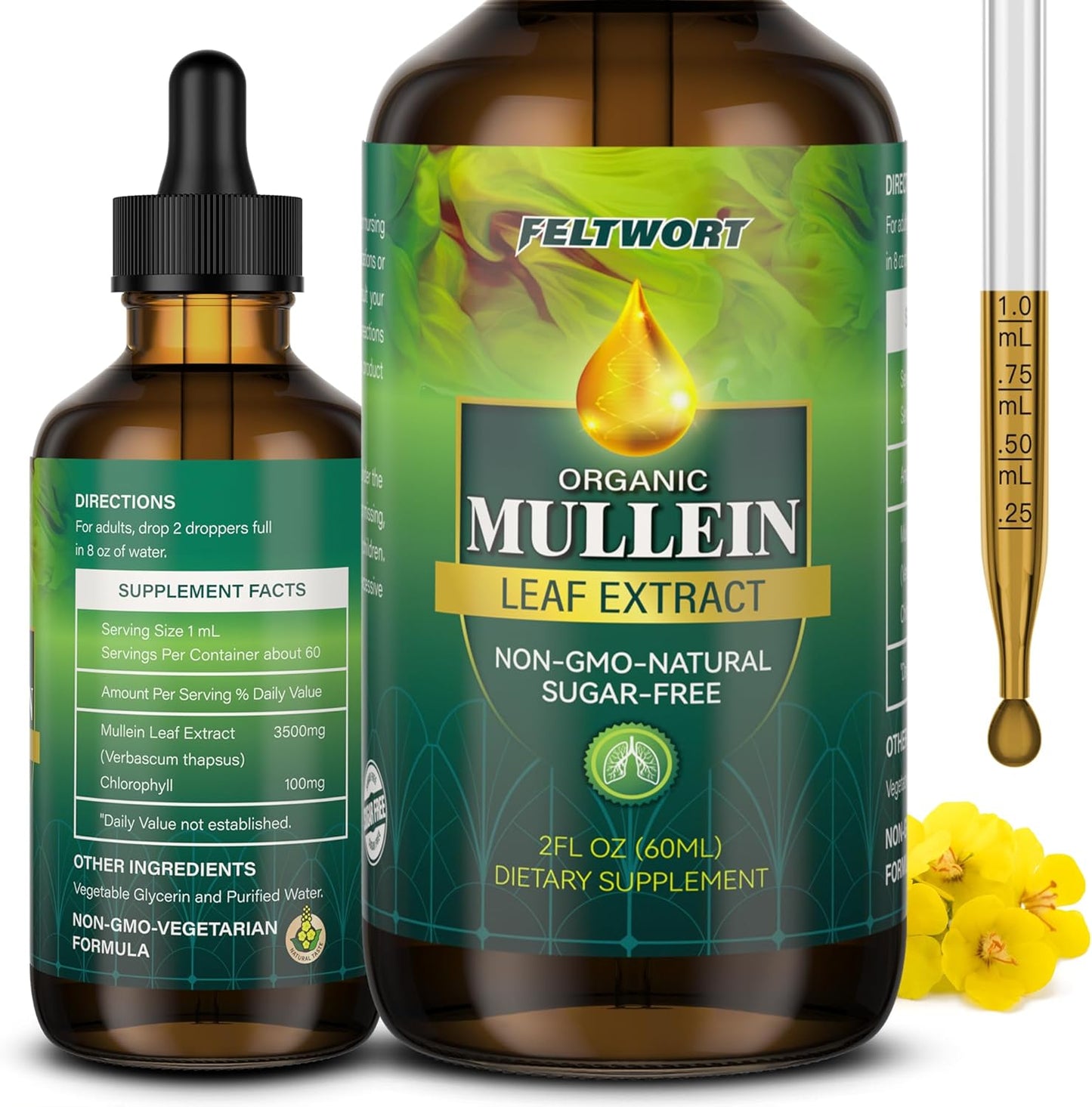Feltwort Mullein Lung Cleanse Drops with Leaf Extract for Immune, Detox & Respiratory Support - Herbal Supplements - 2 Oz-6