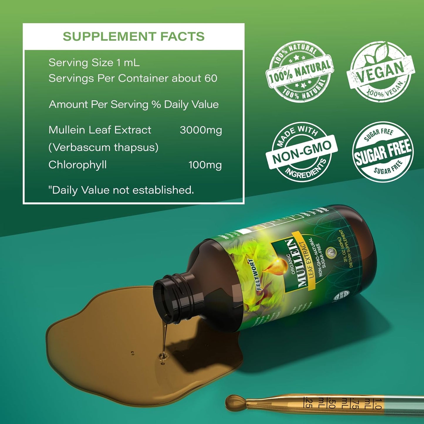 Feltwort Mullein Lung Cleanse Drops with Leaf Extract for Immune, Detox & Respiratory Support - Herbal Supplements - 2 Oz-6