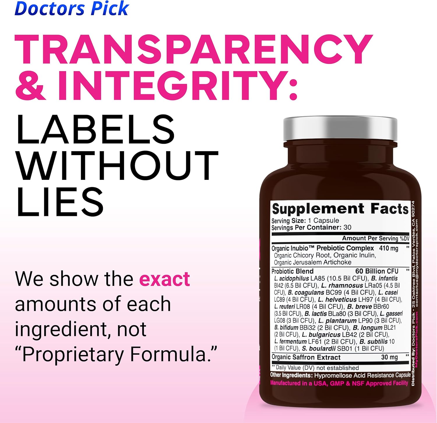 Fem Pro Probiotics for Women: 17 Clinically Effective Strains for Vaginal, Digestive & Immune Support, Urinary Tract Health - 30 Veggie Capsules