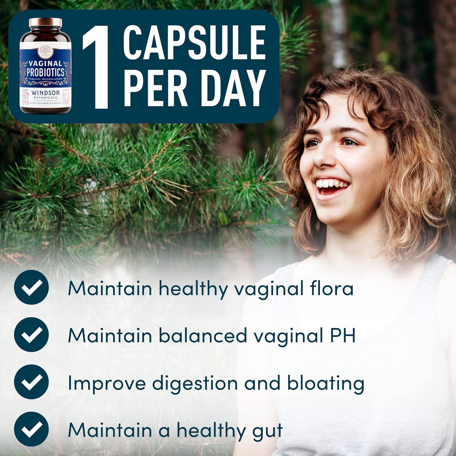 Feminine Balance Complex Probiotics - 19Bil CFU Lactobacillus Salivarius for Women's PH Balance and Gut Health - BV Support - 30 Capsules