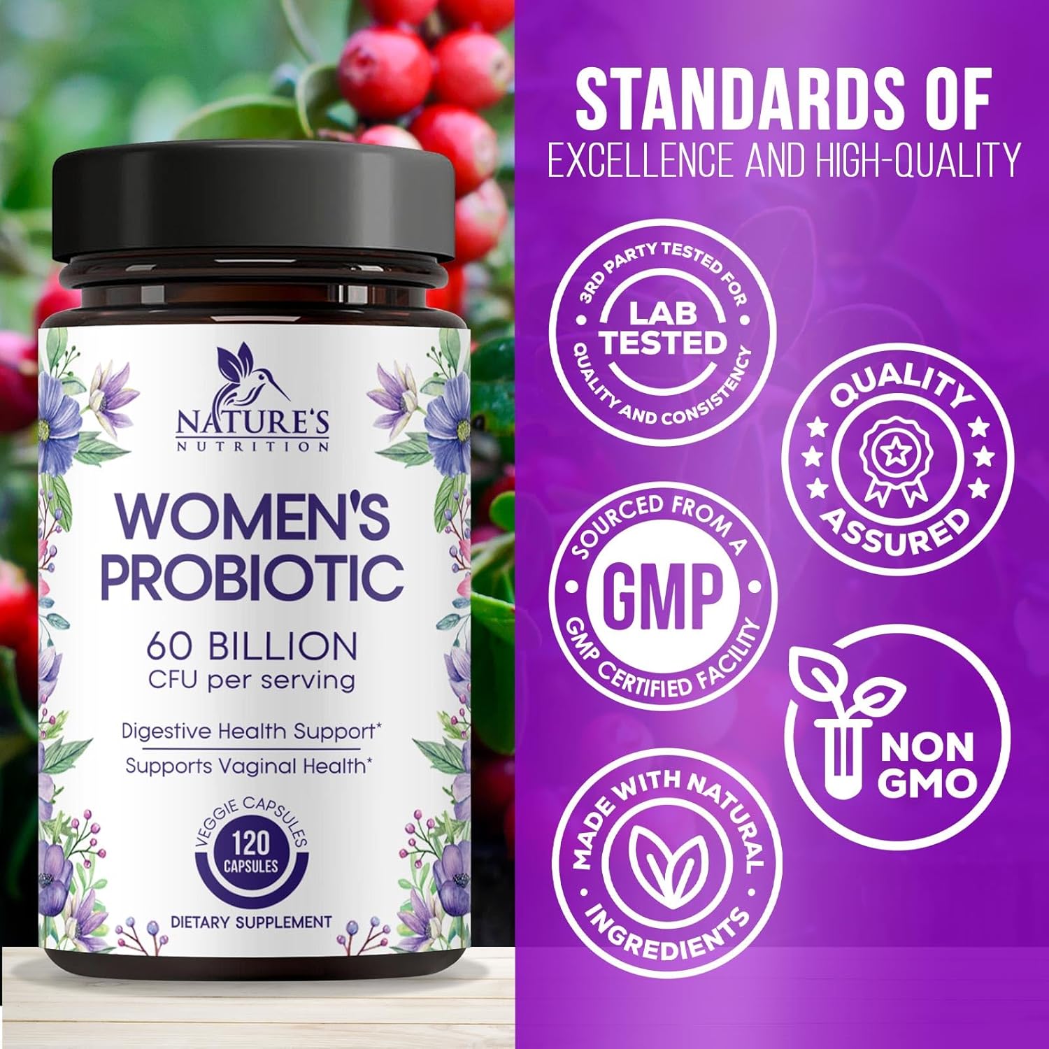 Feminine Health Probiotic Supplement - 60 Billion CFU, 16 Strains for Vaginal pH & Gut Health - Immune Support - 120 Capsules