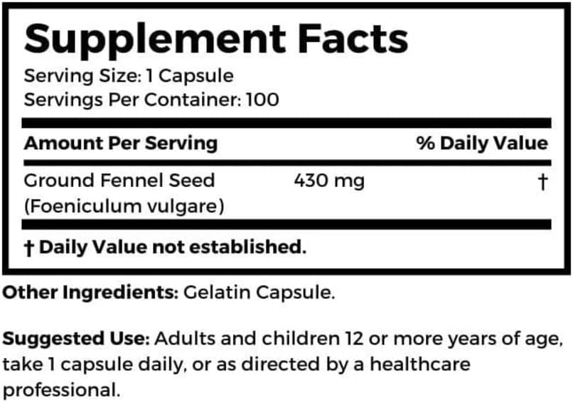 Fennel Seed Capsules - 550 MG, 100 Count - Dr Clark Store