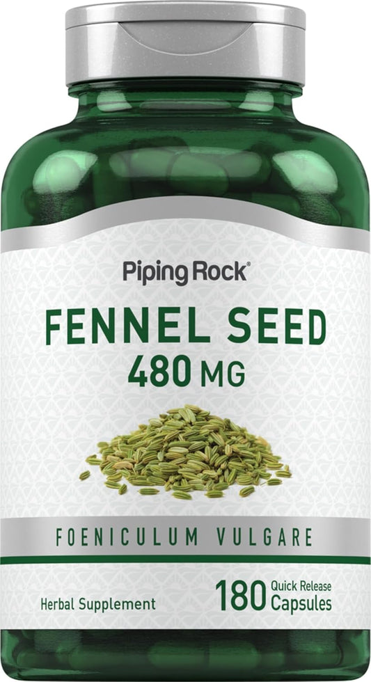 Fennel Seed Capsules 480mg - 180 Pills | Herbal Extract Supplement | Non-GMO, Gluten-Free | Foeniculum Vulgare