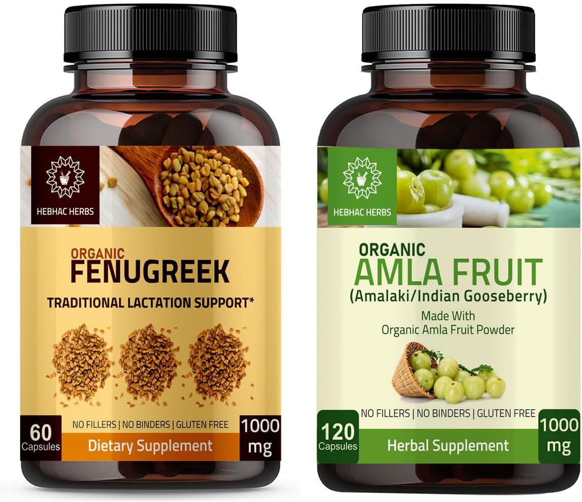 Fenugreek and Amla Capsules Combo Pack by Hebhac Herbs - Natural Herbal Supplements for Health and Wellness