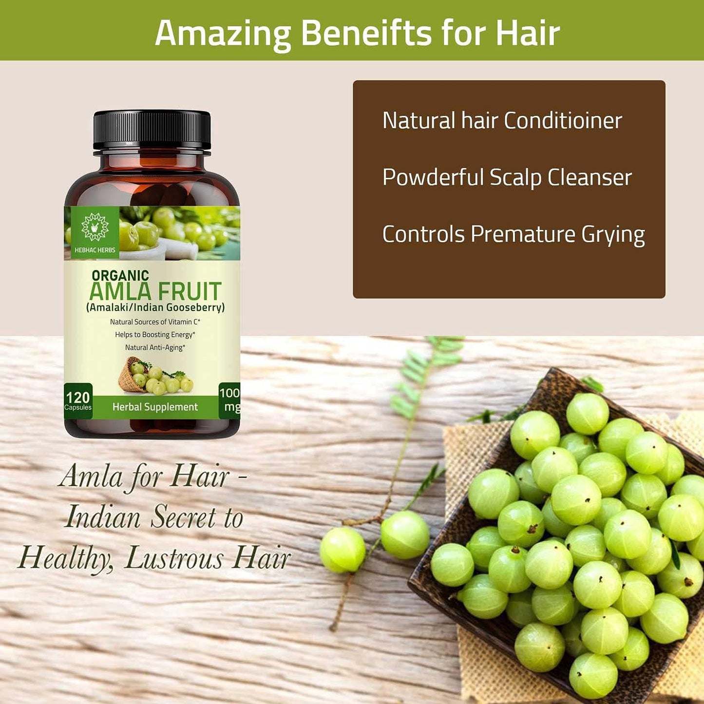 Fenugreek and Amla Capsules Combo Pack by Hebhac Herbs - Natural Herbal Supplements for Health and Wellness