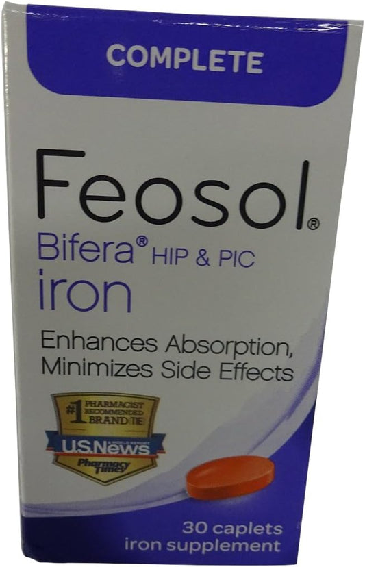 Feosol Bifera Complete Iron Caplets - 90 Count (3 Pack) - High Quality Iron Supplement for Daily Use