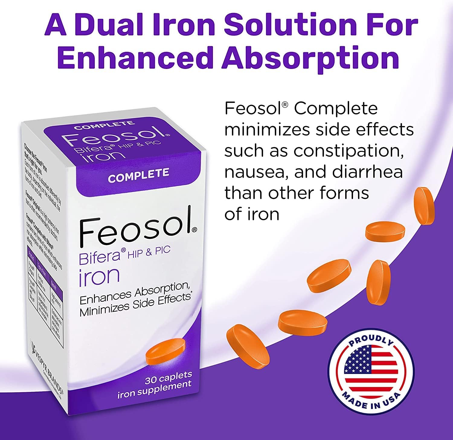 Feosol Bifera Iron Caplets Complete 30 Count - Iron Supplement by Feosol