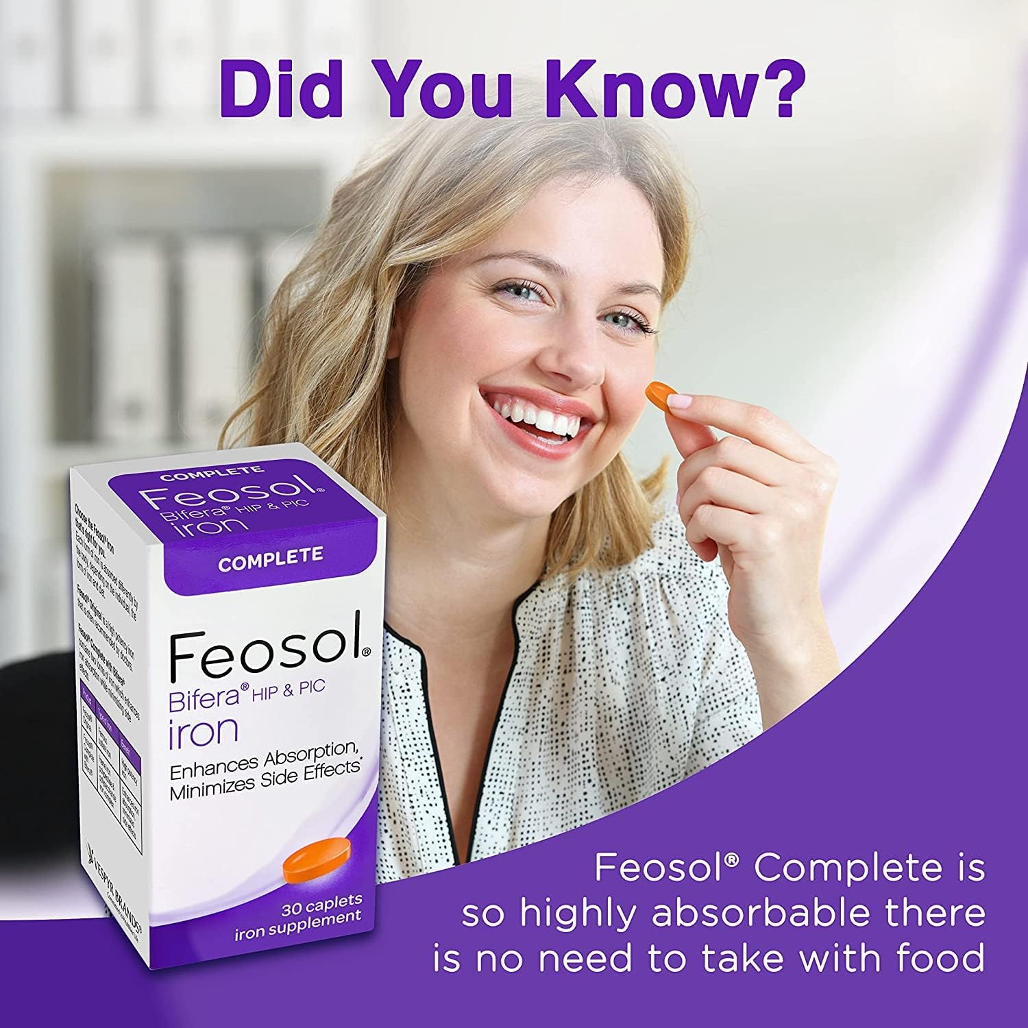 Feosol Bifera Iron Caplets Complete 30 Count - Iron Supplement by Feosol