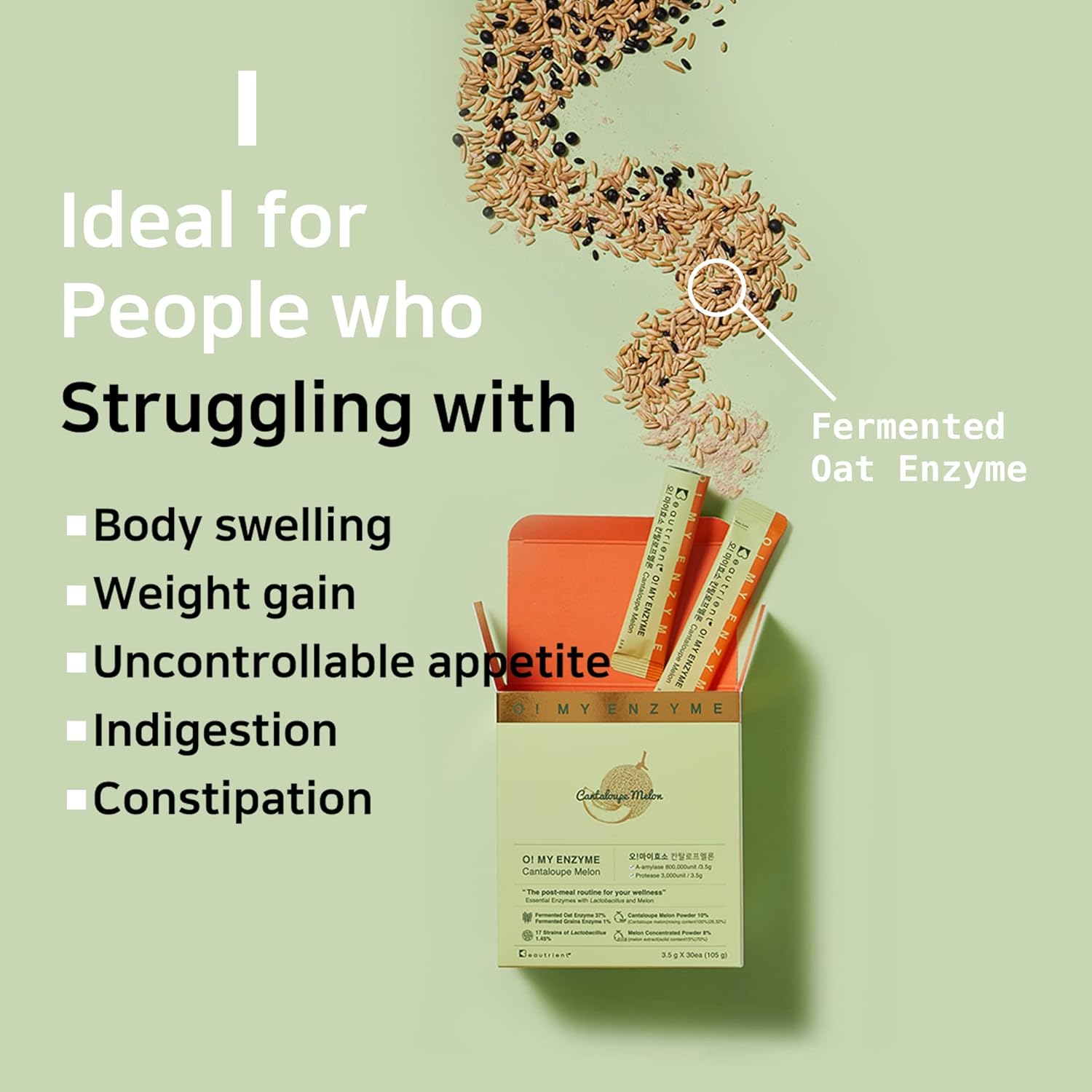 Fermented Enzyme Supplement Powder Sticks with Probiotics for Healthy Digestion & Immune Support, 30 Sticks