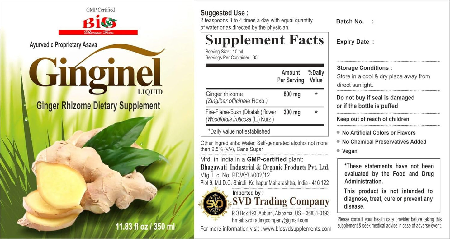 Fermented Ginger Liquid Supplement for Digestion Support - 11.83 fl oz Vegan Extract to Reduce Toxins in Body and Joints