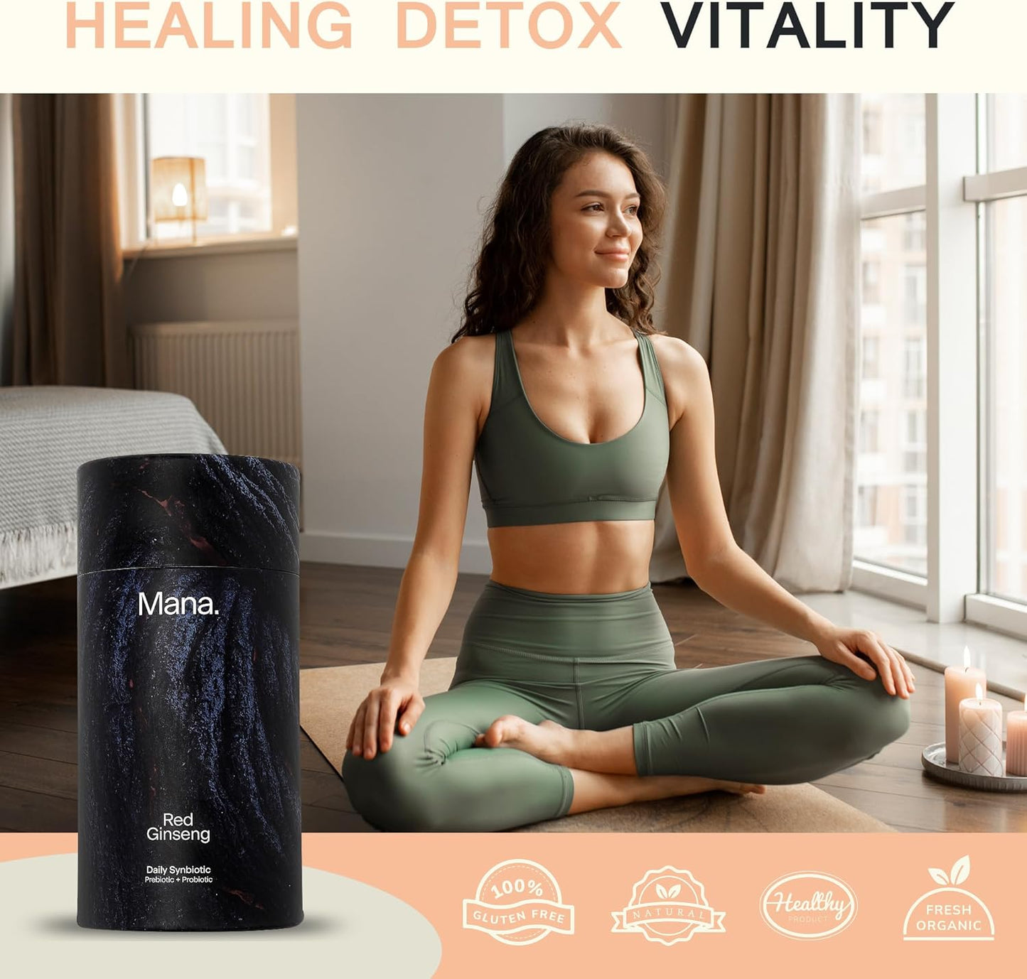 Fermented Korean Red Ginseng Synbiotic Powder Supplement for Energy, Stress Relief, and Mood Support - Prebiotics and Probiotics - 10 Count