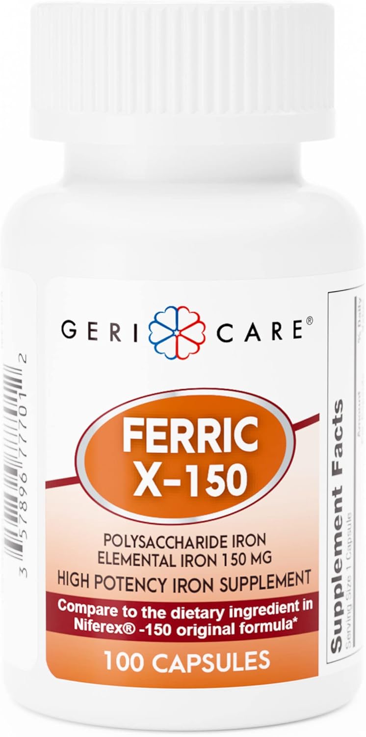 Ferric X-150 High Potency Polysaccharide Iron Supplement Capsules - 100 Count Pack