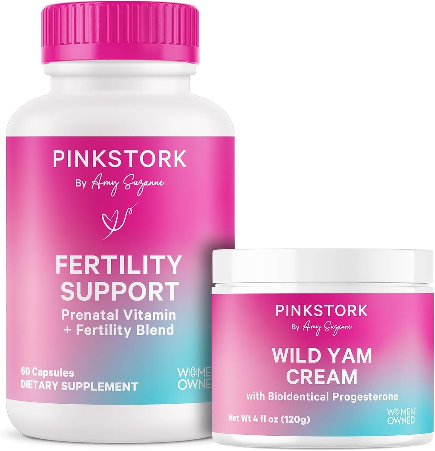 Fertility Support Bundle: Pink Stork Women's Supplements & Progesterone Cream with Inositol, Ashwagandha, Vitex, Folate