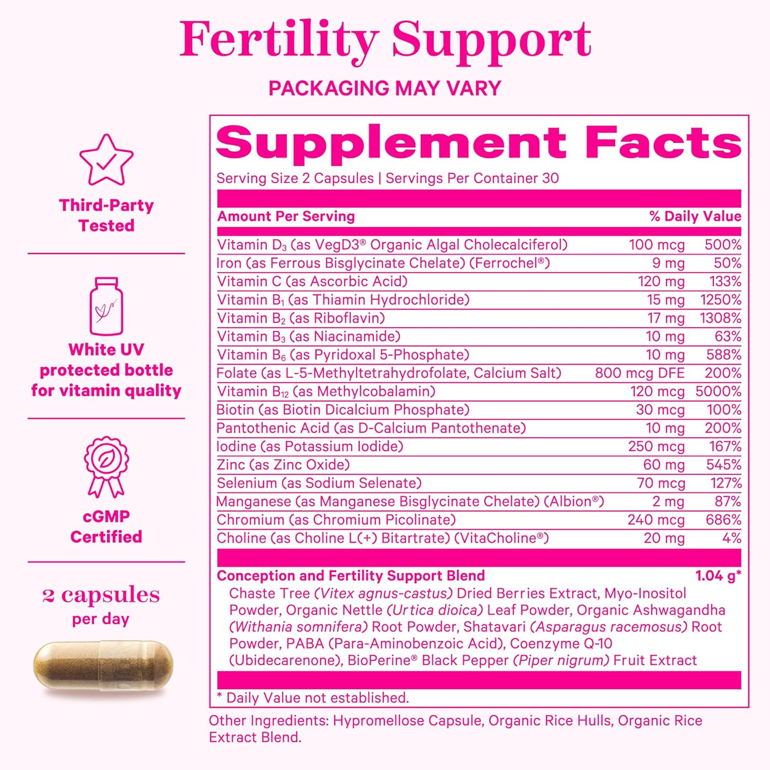 Fertility Support Bundle: Pink Stork Women's Supplements & Progesterone Cream with Inositol, Ashwagandha, Vitex, Folate