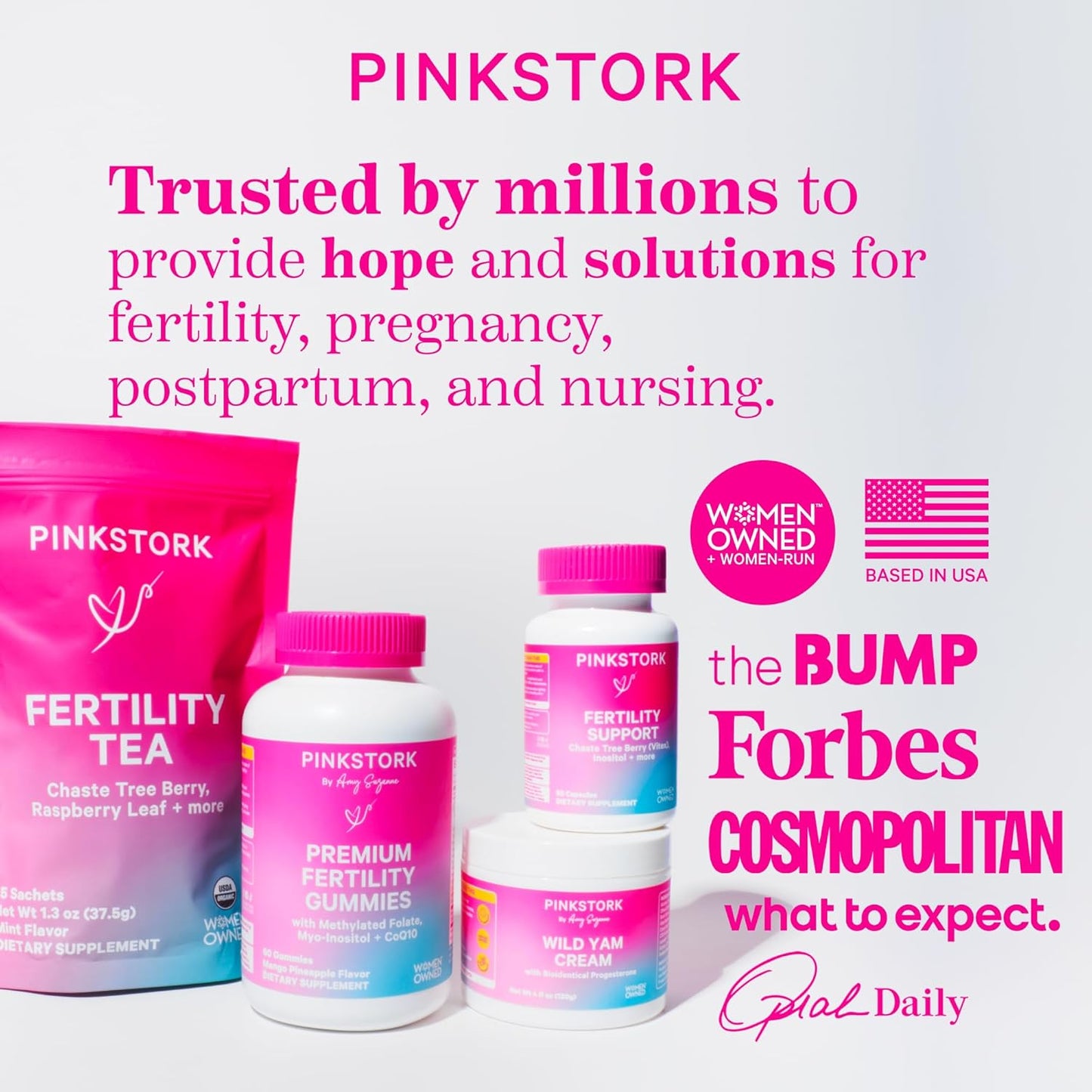 Fertility Support Bundle: Pink Stork Women's Supplements & Progesterone Cream with Inositol, Ashwagandha, Vitex, Folate