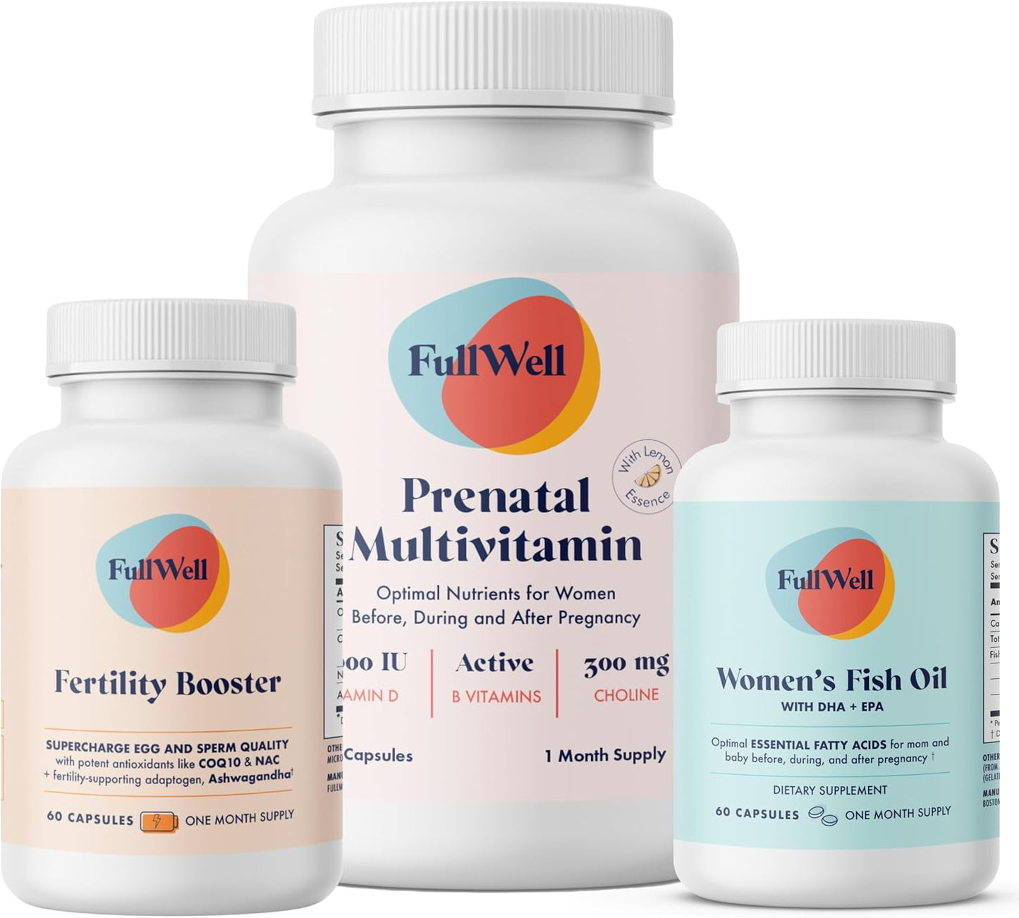 Fertility Trio: Prenatal Vitamin with DHA, Choline, Folate, Omega 3, Coq10, NAC, 26+ Nutrients - Non-GMO, 30 Servings