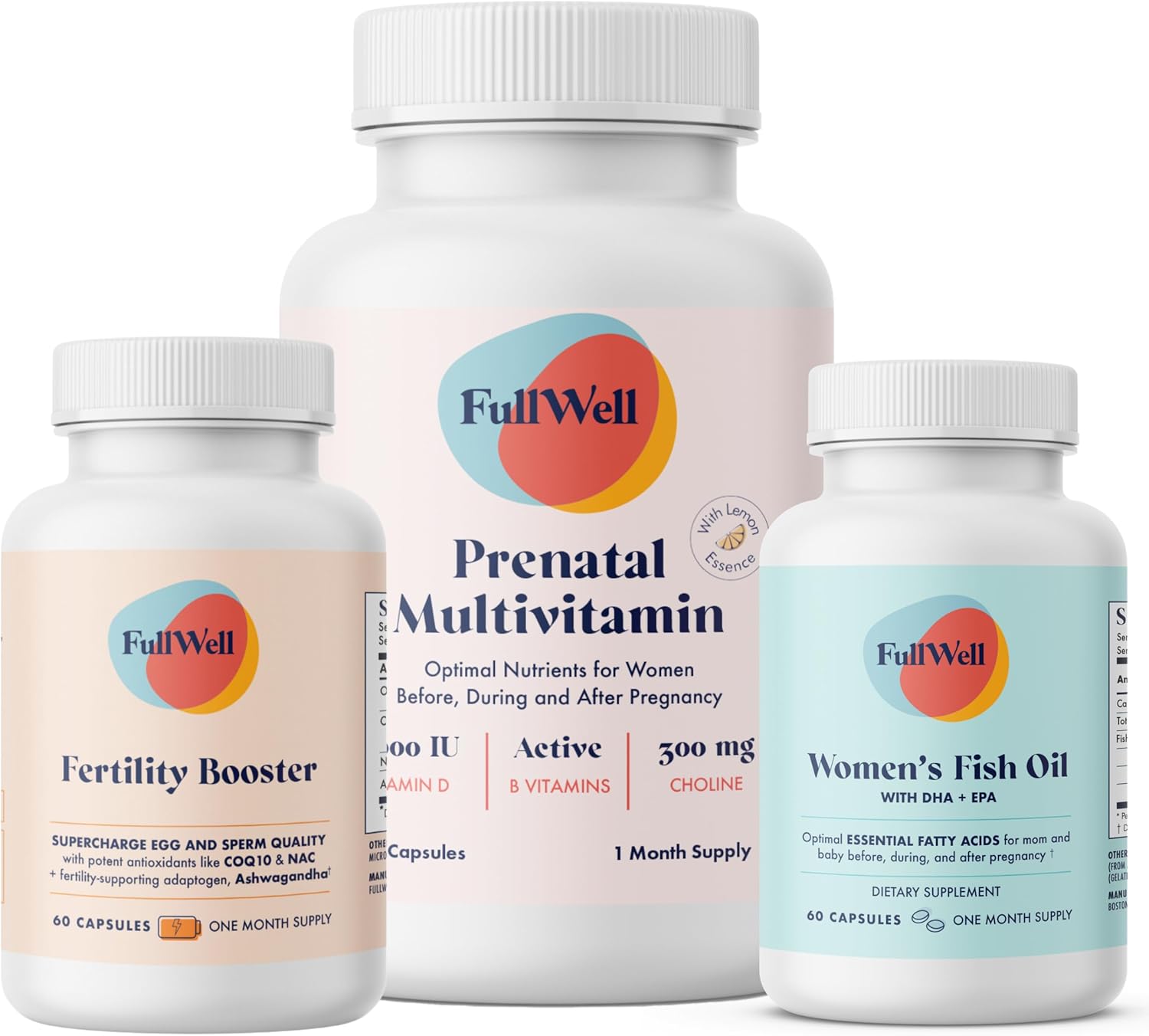 Fertility Trio: Prenatal Vitamin with DHA, Choline, Folate, Omega 3, Coq10, NAC, 26+ Nutrients - Non-GMO, 30 Servings