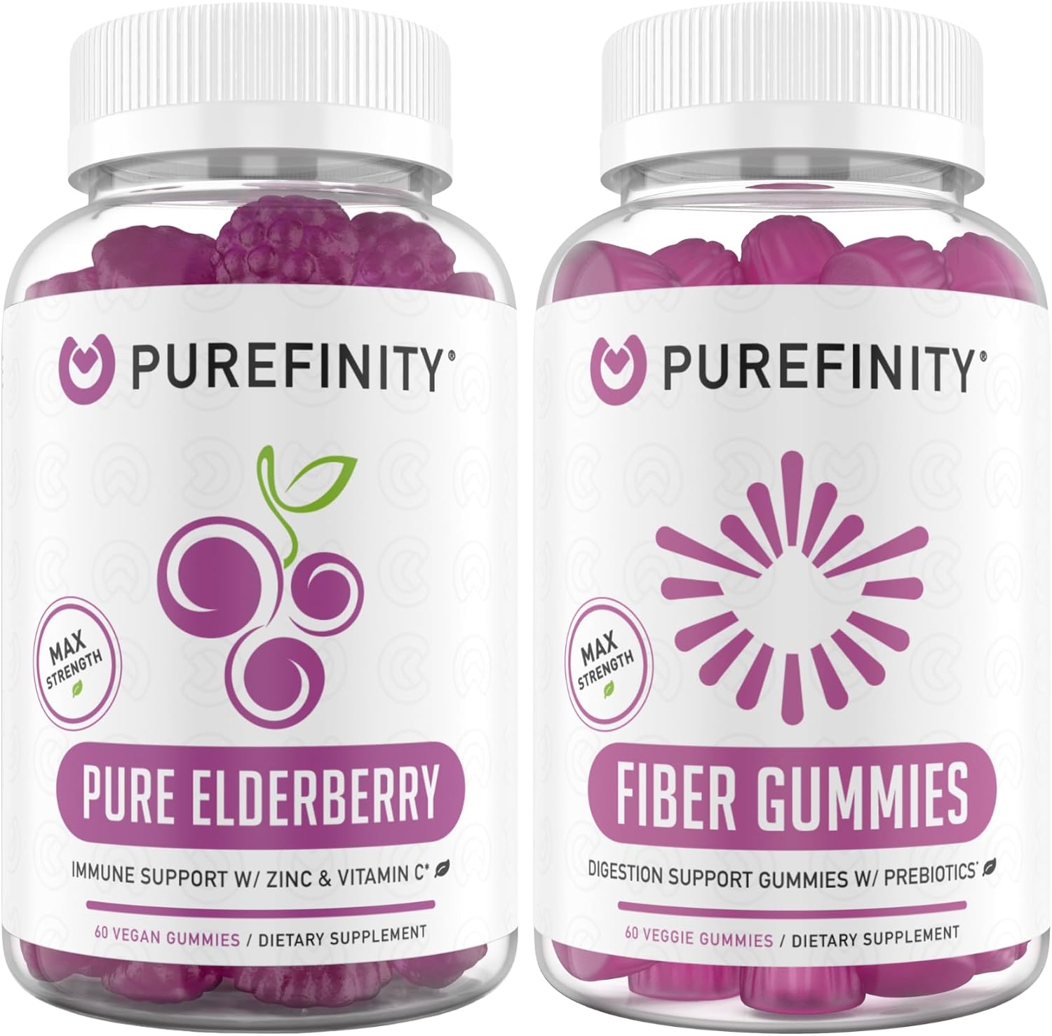Fiber and Elderberry Gummies Bundle with Prebiotic Fiber and Immune Support Boost