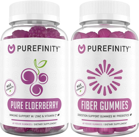 Fiber and Elderberry Gummies Bundle with Prebiotic Fiber and Immune Support Boost