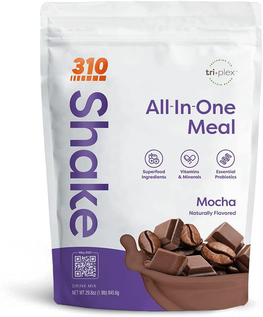 Fiber-Rich Superfood Meal Replacement Shake with Natural Sweeteners - Low Carb, Keto & Paleo Friendly - Mocha Flavor - 28 Servings