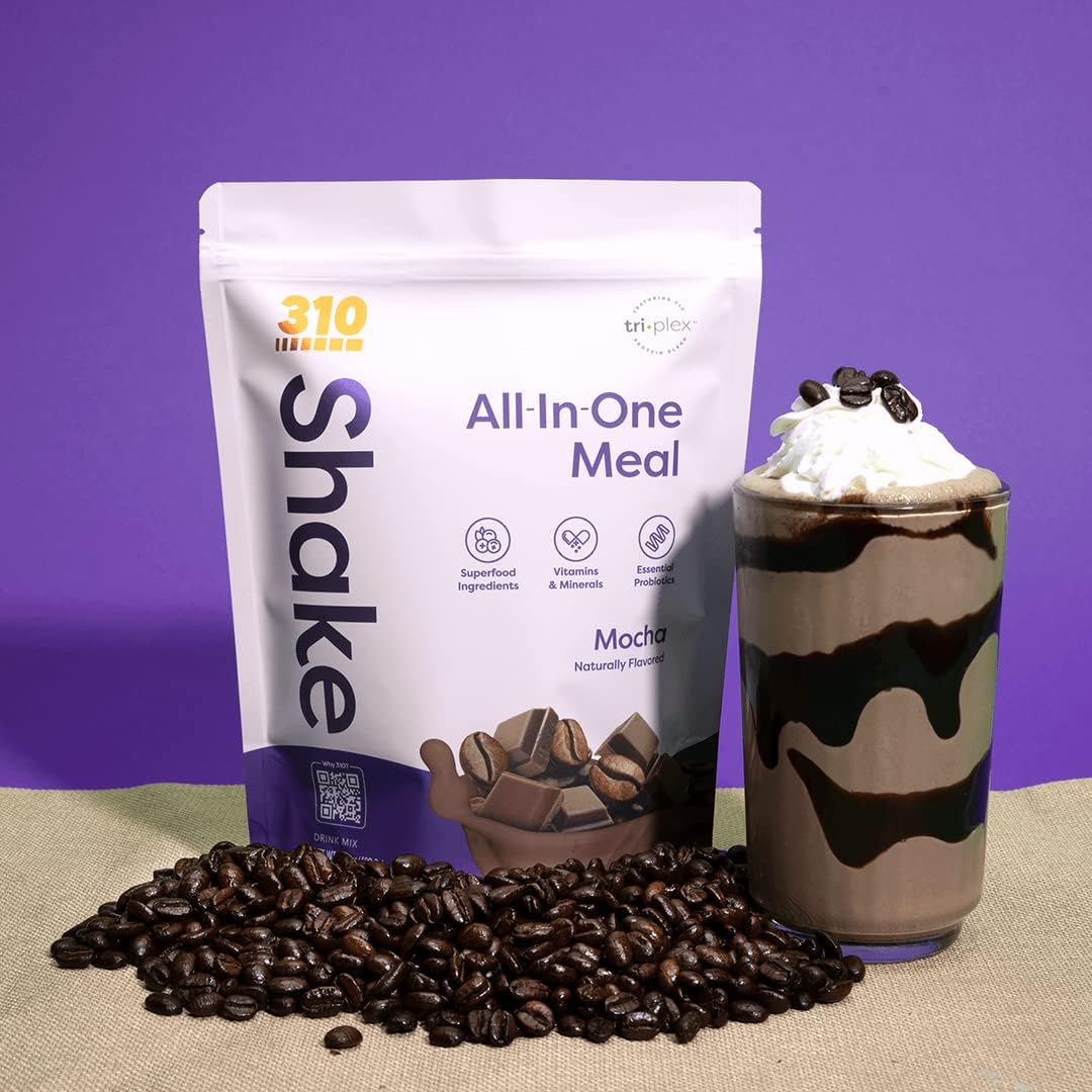 Fiber-Rich Superfood Meal Replacement Shake with Natural Sweeteners - Low Carb, Keto & Paleo Friendly - Mocha Flavor - 28 Servings