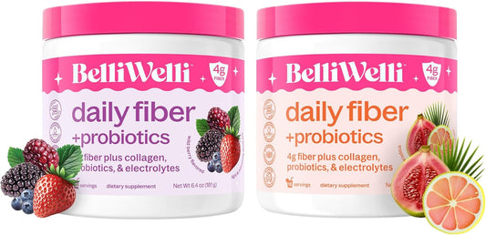 Fiber Supplement Bundle: Tropical Breeze & Wild Berry Flavors with Collagen, Probiotics, & Electrolytes for Digestion Support - 32 Servings