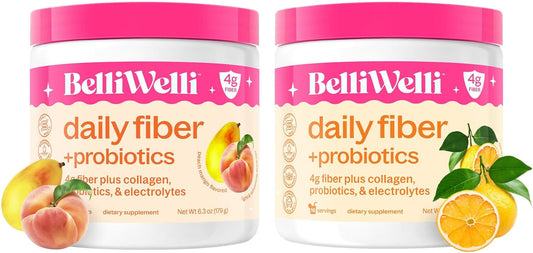 Fiber Supplement Bundle with Collagen, Probiotics, and Electrolytes in Peach Mango and Orange Yuzu Mandarin Flavors - 32 Servings for Digestive Support