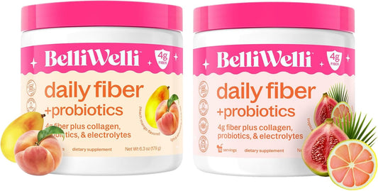Fiber Supplement Bundle with Collagen, Probiotics & Electrolytes - Peach Mango & Tropical Breeze Flavors - Supports Digestive Health - 32 Servings