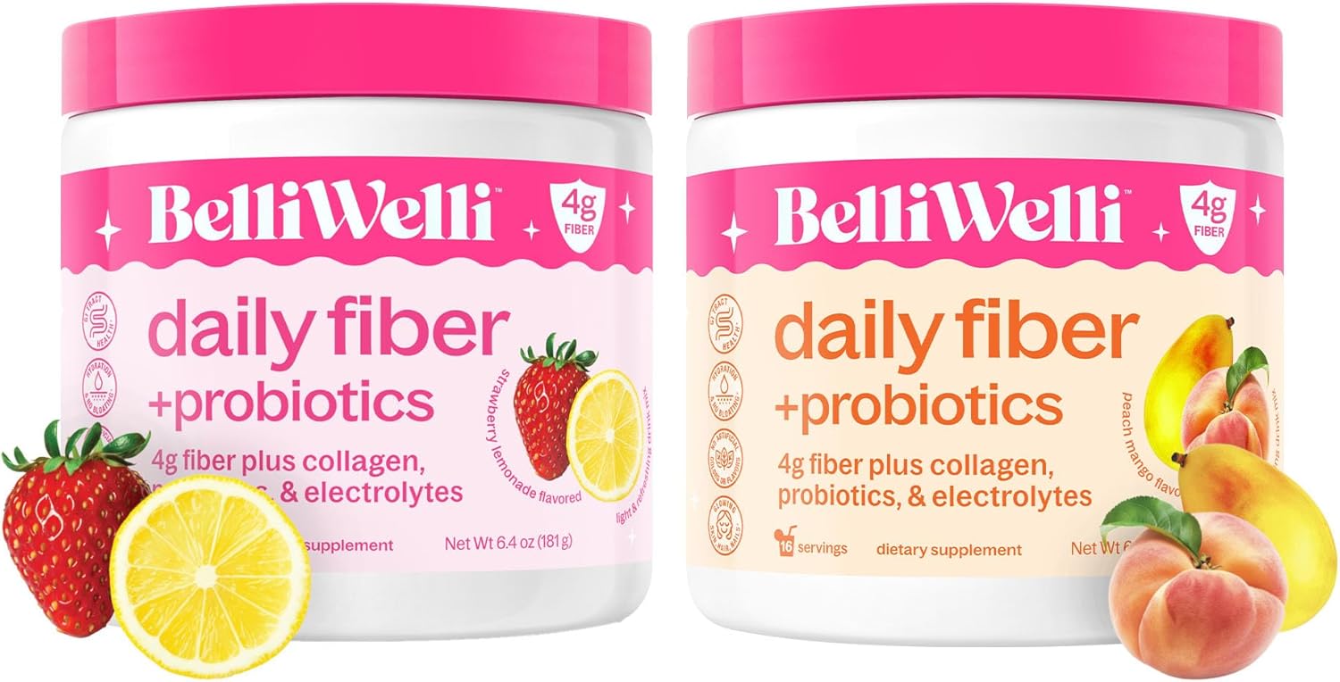 Fiber Supplement Bundle with Collagen, Probiotics & Electrolytes - Peach Mango & Strawberry Lemonade - Supports Digestive Health & Balance - 32 Servings