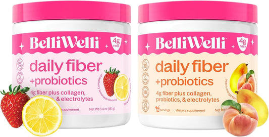 Fiber Supplement Bundle with Collagen, Probiotics & Electrolytes - Peach Mango & Strawberry Lemonade - Supports Digestive Health & Balance - 32 Servings
