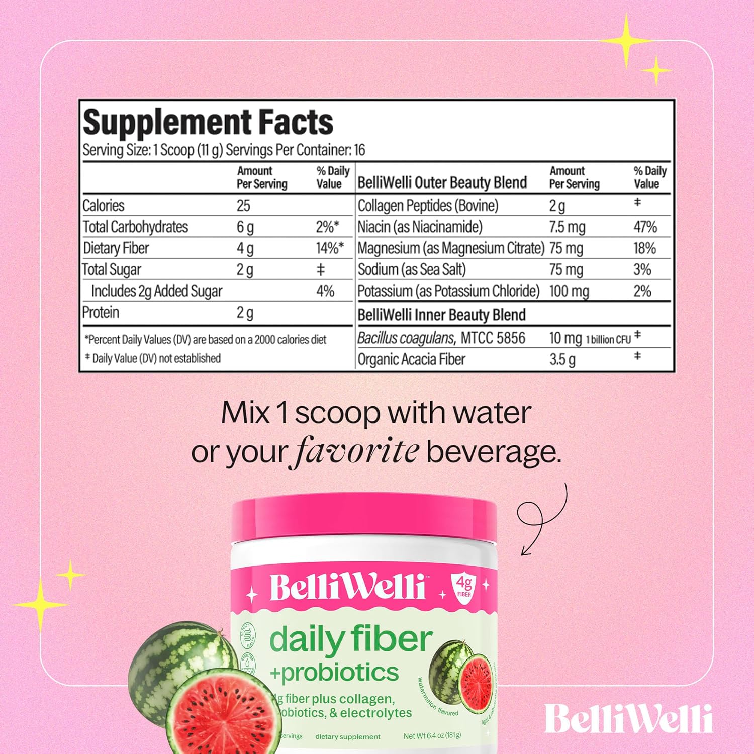 Fiber Supplement Bundle with Collagen, Probiotics & Electrolytes - Refreshing Tropical Breeze & Watermelon Flavors - 32 Servings for Balanced Wellness