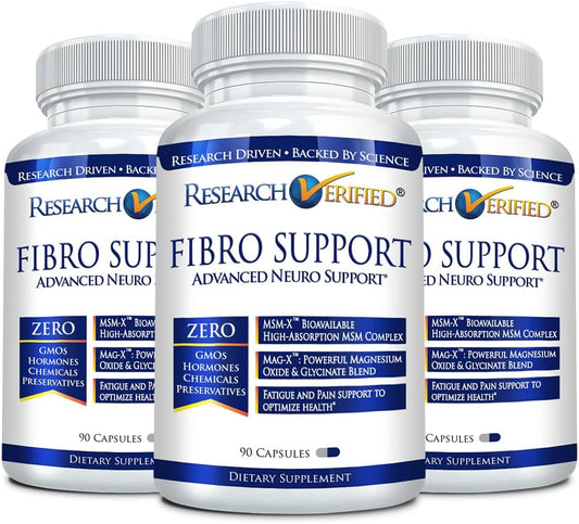 Fibro Support Supplement with MSM, Magnesium, Vitamin D3, BioPerine - 270 Vegan Capsules - 3 Month Supply
