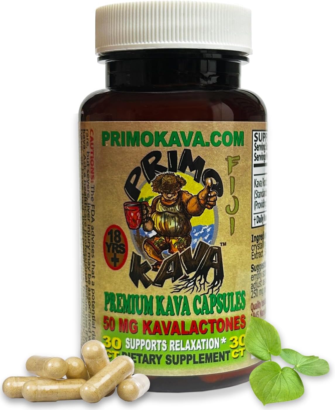 Fiji Kava Kava Capsules | Fast-Acting Extract | 50mg Kavalactones | Adaptogenic Blend | 30 Capsules