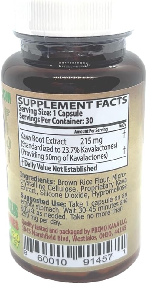 Fiji Kava Kava Capsules | Fast-Acting Extract | 50mg Kavalactones | Adaptogenic Blend | 30 Capsules