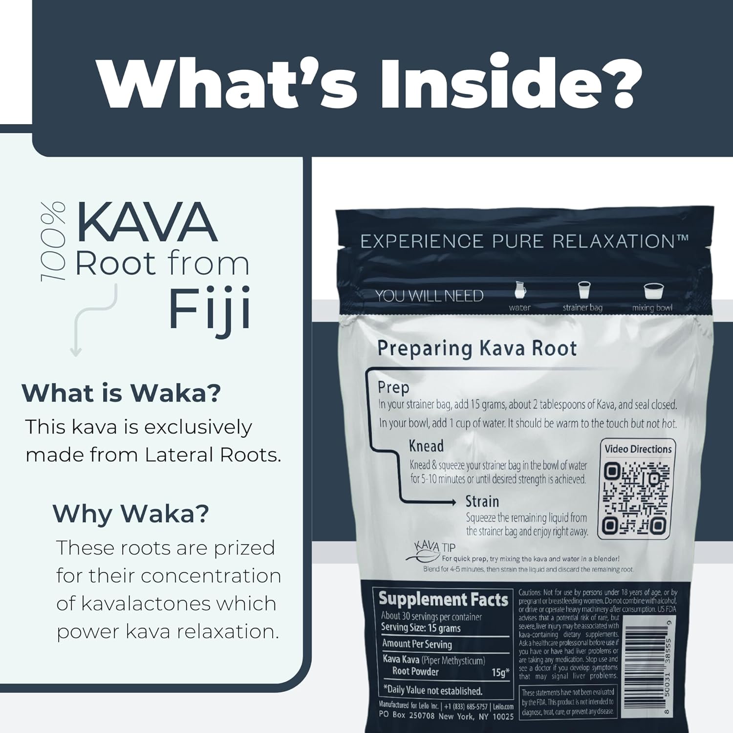 Fijian LEILO Kava Powder - Natural Stress Reducer and Relaxation Aid (1lb | 30 Servings)