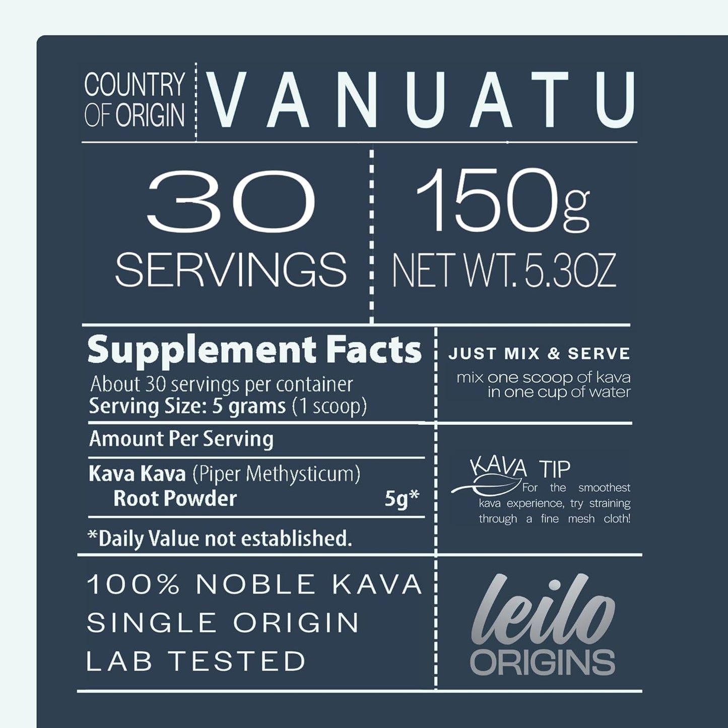 Fijian LEILO Kava Powder - Natural Stress Reducer and Relaxation Aid (1lb | 30 Servings)