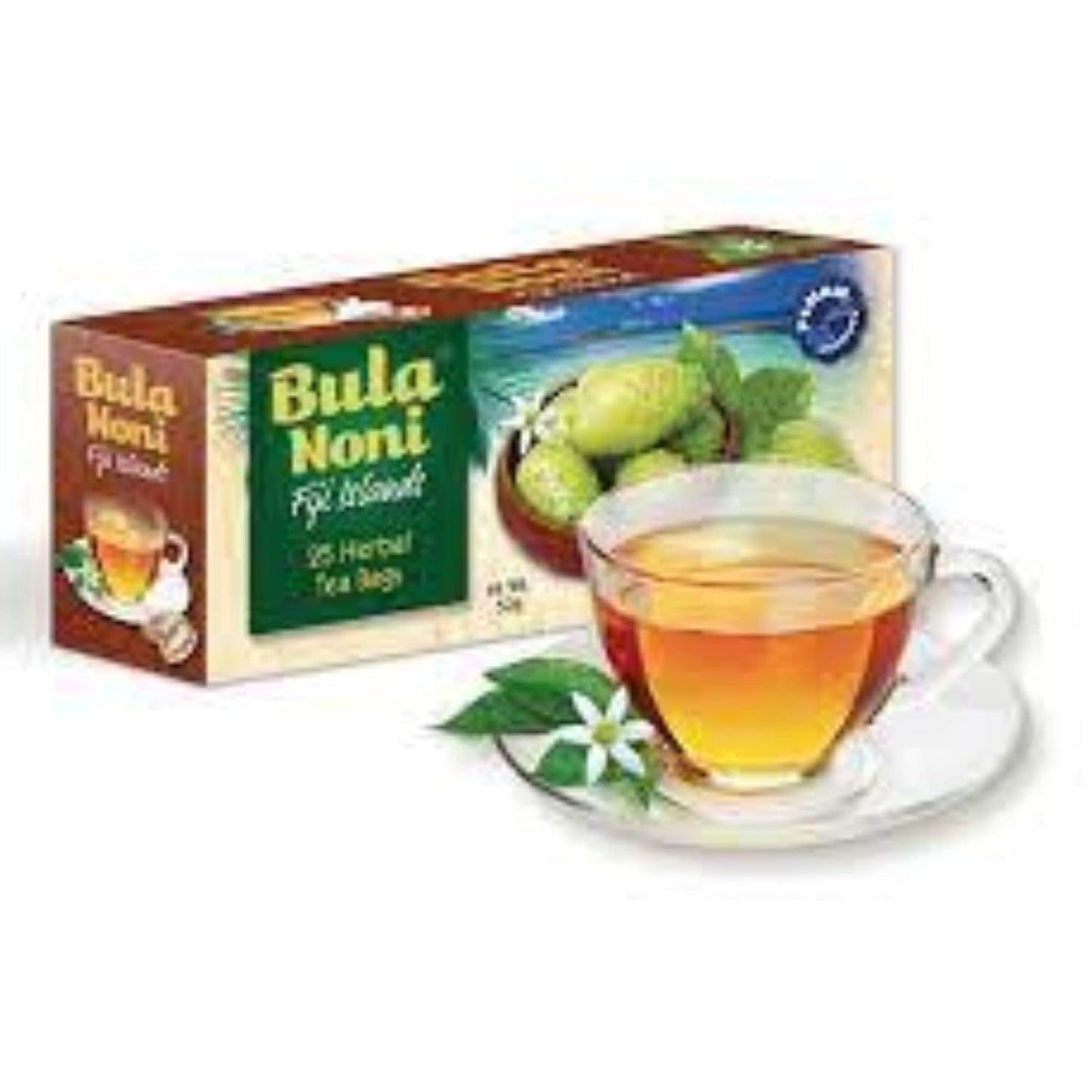 FIJIAN MADE Bula Noni Herbal Tea - 25 Tea Bags (50g) Pure Ceylon Green Tea with Noni Fruit Leaves