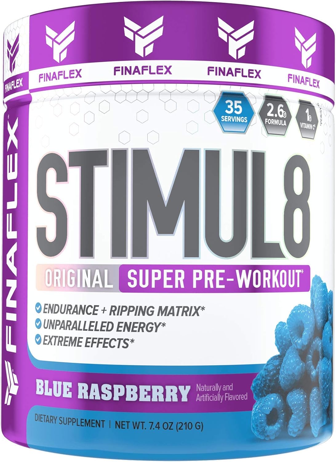 FINAFLEX STIMUL8 Original Super Pre-Workout, Blue Raspberry - Boost Energy, Strength, and Endurance - Caffeine, Beta-Alanine, Vitamin C - 35 Servings for Men & Women